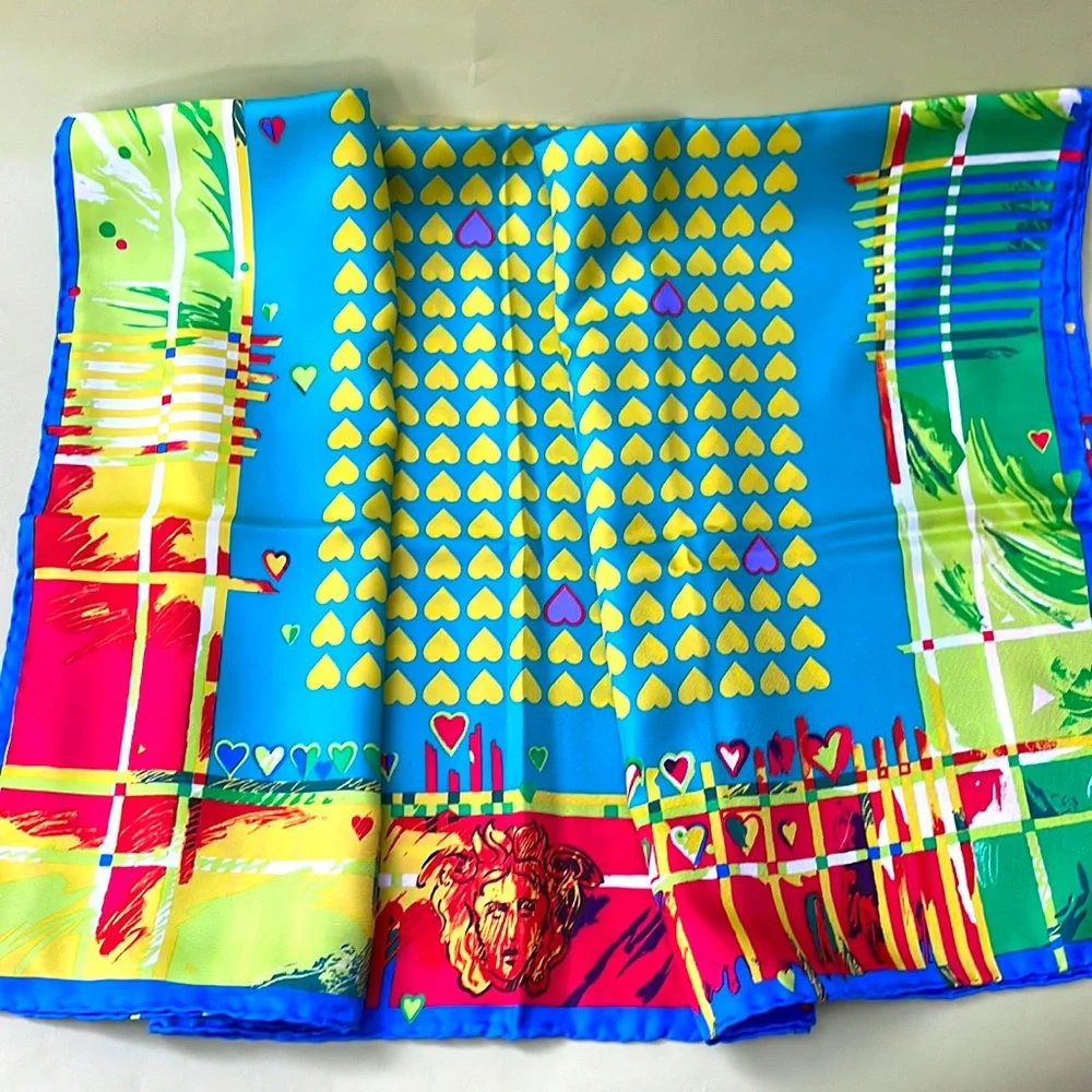 New vintage bright multicolored Versace large silk scarf